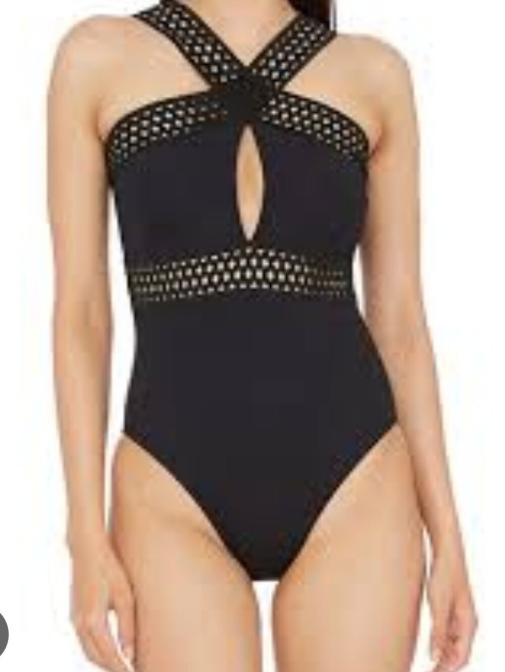 Kenneth Cole Black One-Piece Swimsuit with Crisscross Laser-Cut Straps